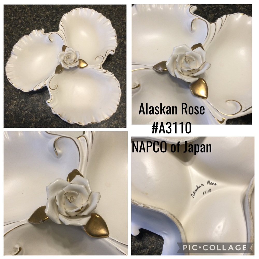 Vtg 1950’s triple candy dish Alaskan Rose by Napco